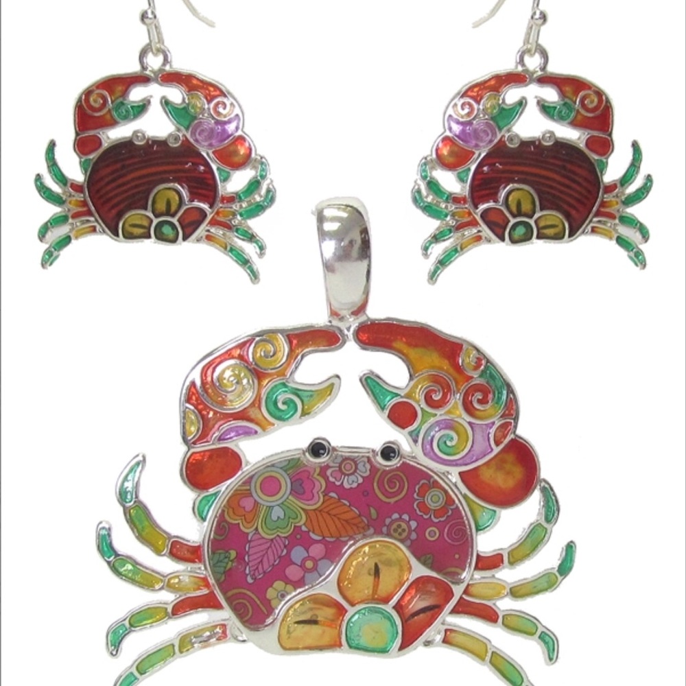 NEW SUMMER CRAB NECKLACE & EARRING SET